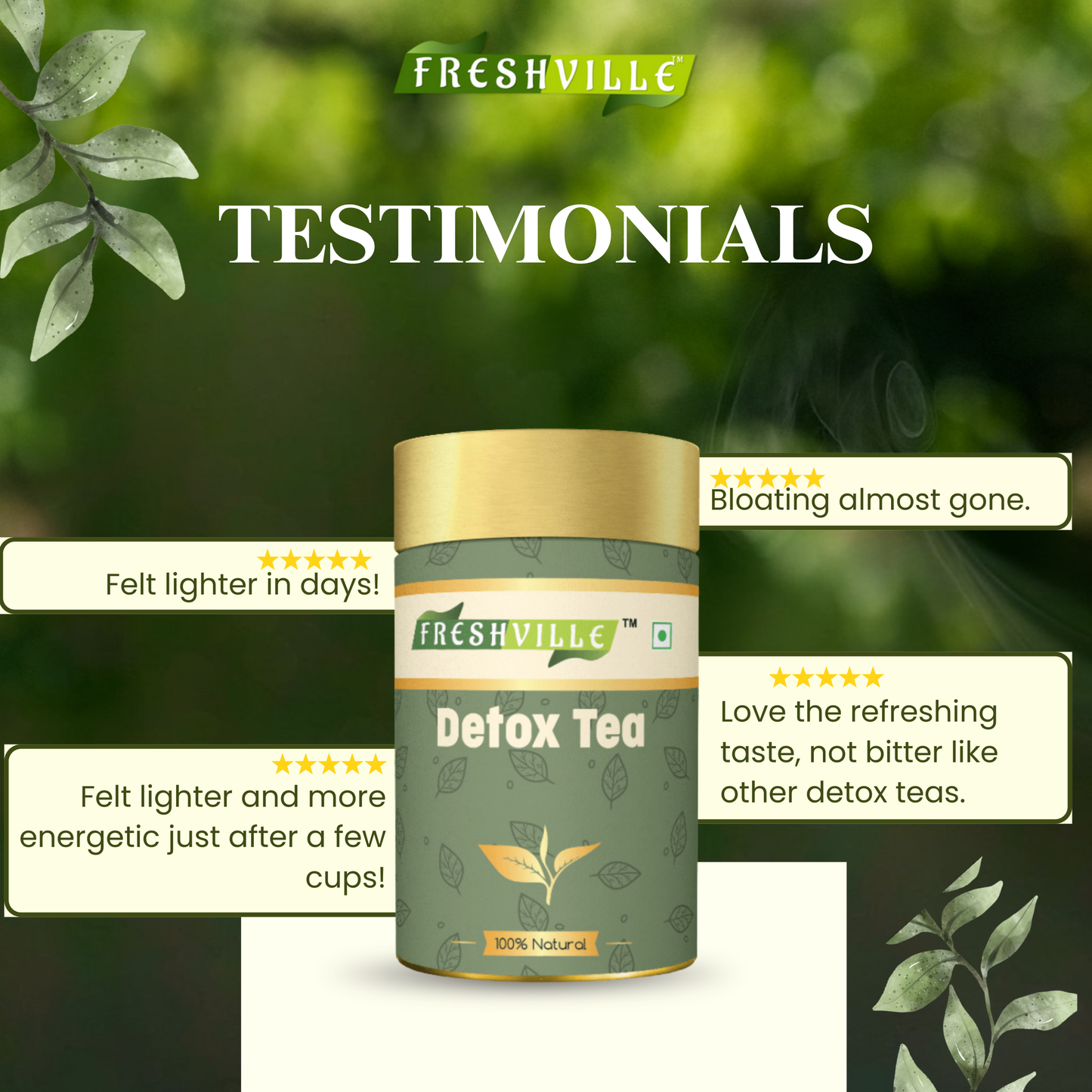 Freshville Detox Tea | Detoxify Body with herbs Peppermint, Lemongrass, Hibiscus, Cardamom, Cinnamon, Green Tea, 50gm