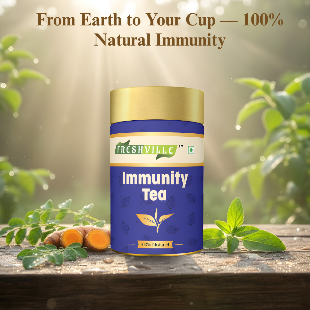 Freshville Immunity Tea - Immunity Booster Tea With Herbs Turmeric, Cinnamon, Ginger, Clove, Ashwagandha, Mintfennel, Moringa, Tulsi, Giloy, Amla, Green Tea, 45 Day