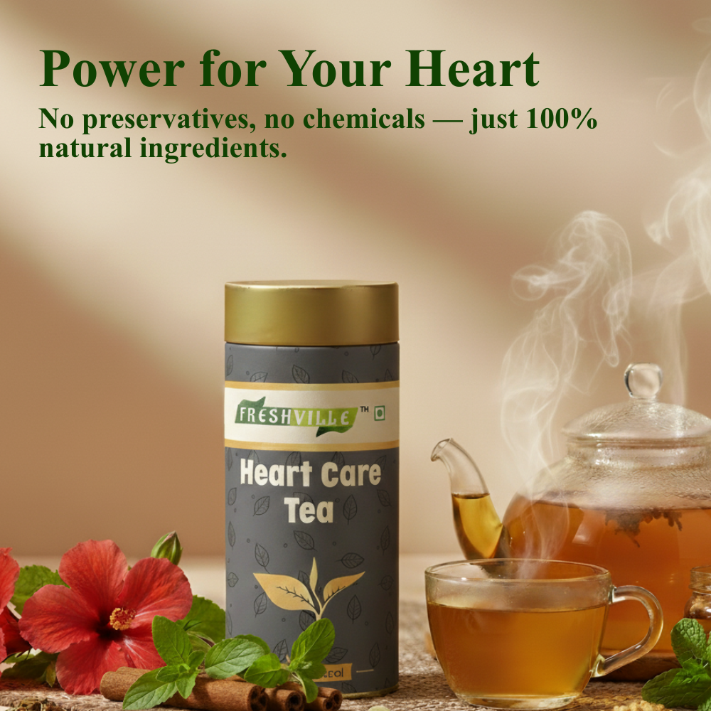 Freshville Heart Care Tea | Controls Blood Pressure with herbs Tulsi, Cardamom, Cinnamon, and Hibiscus , 3 month