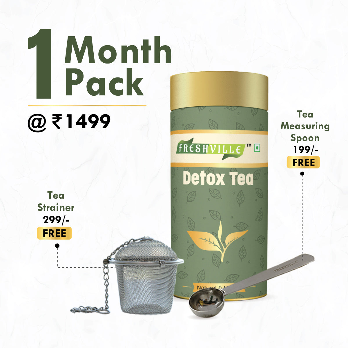 Freshville Detox Tea | Detoxify Body with herbs Peppermint, Lemongrass, Hibiscus, Cardamom, Cinnamon, Green Tea