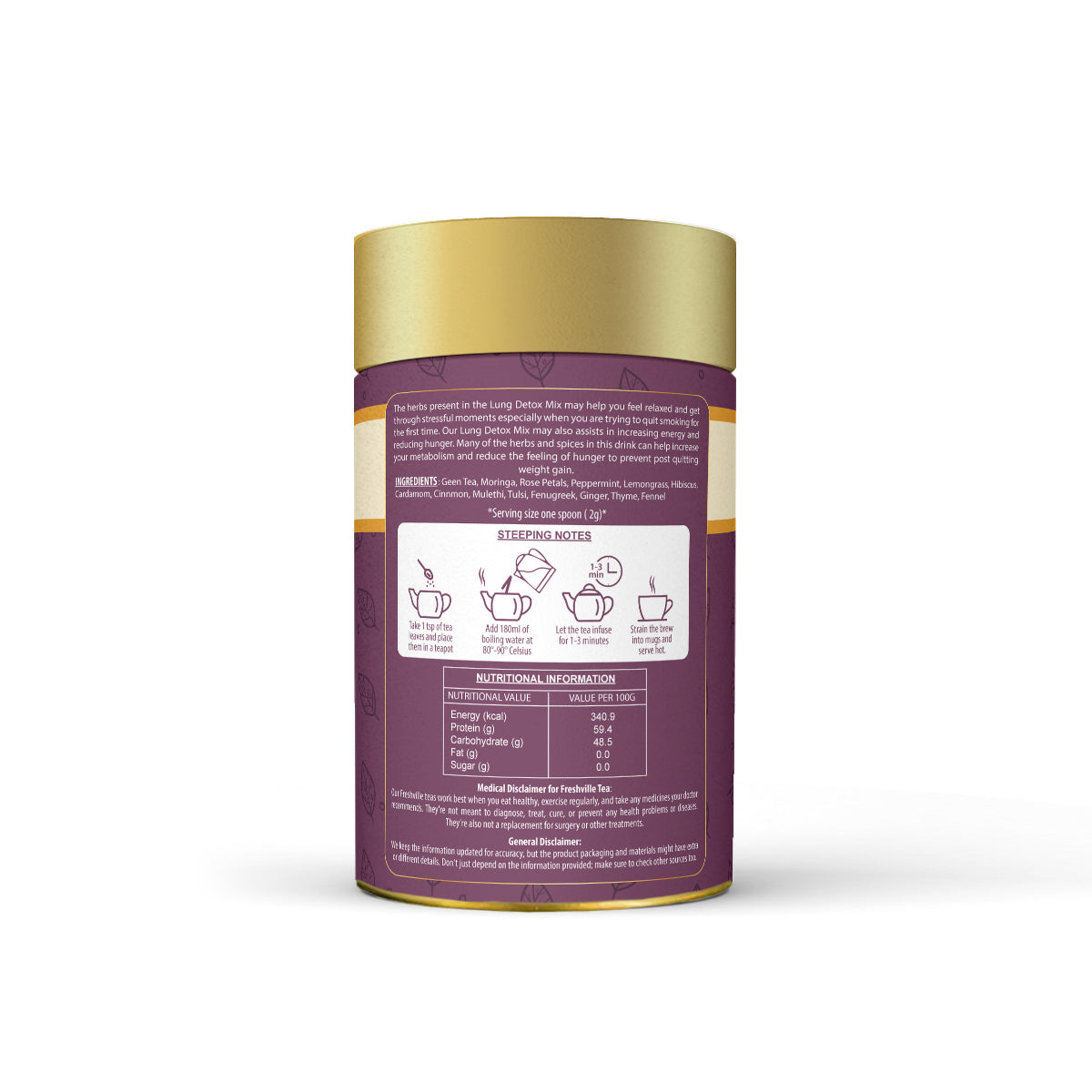 Freshville Lungs Detox Tea | Helps Quit Smoking And Clean Lungs with Herbs Moringa, Rose Petals, Peppermint, Lemongrass, Hibiscus, Cinnamon, Mulethi, Tulsi, Fenugreek, Ginger, Green Tea