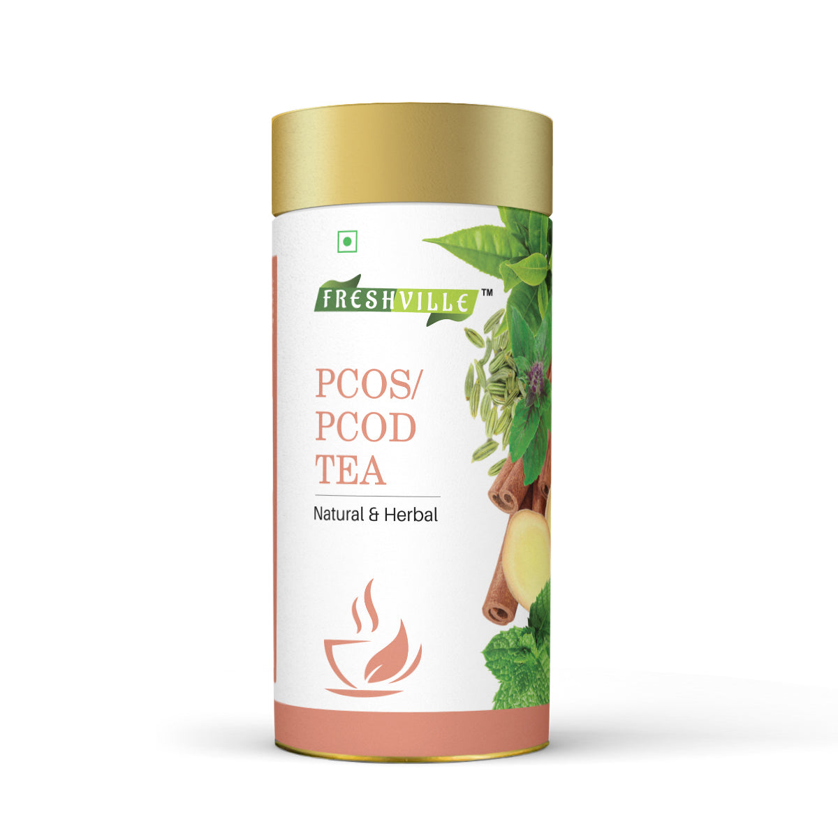 Freshville PCOS PCOD Tea | Regularizes period cycle with herbs Ginger, Fenugreek, Spearmint, Cinnamon, Fennel, Tulsi, Lodhra, Ashoka