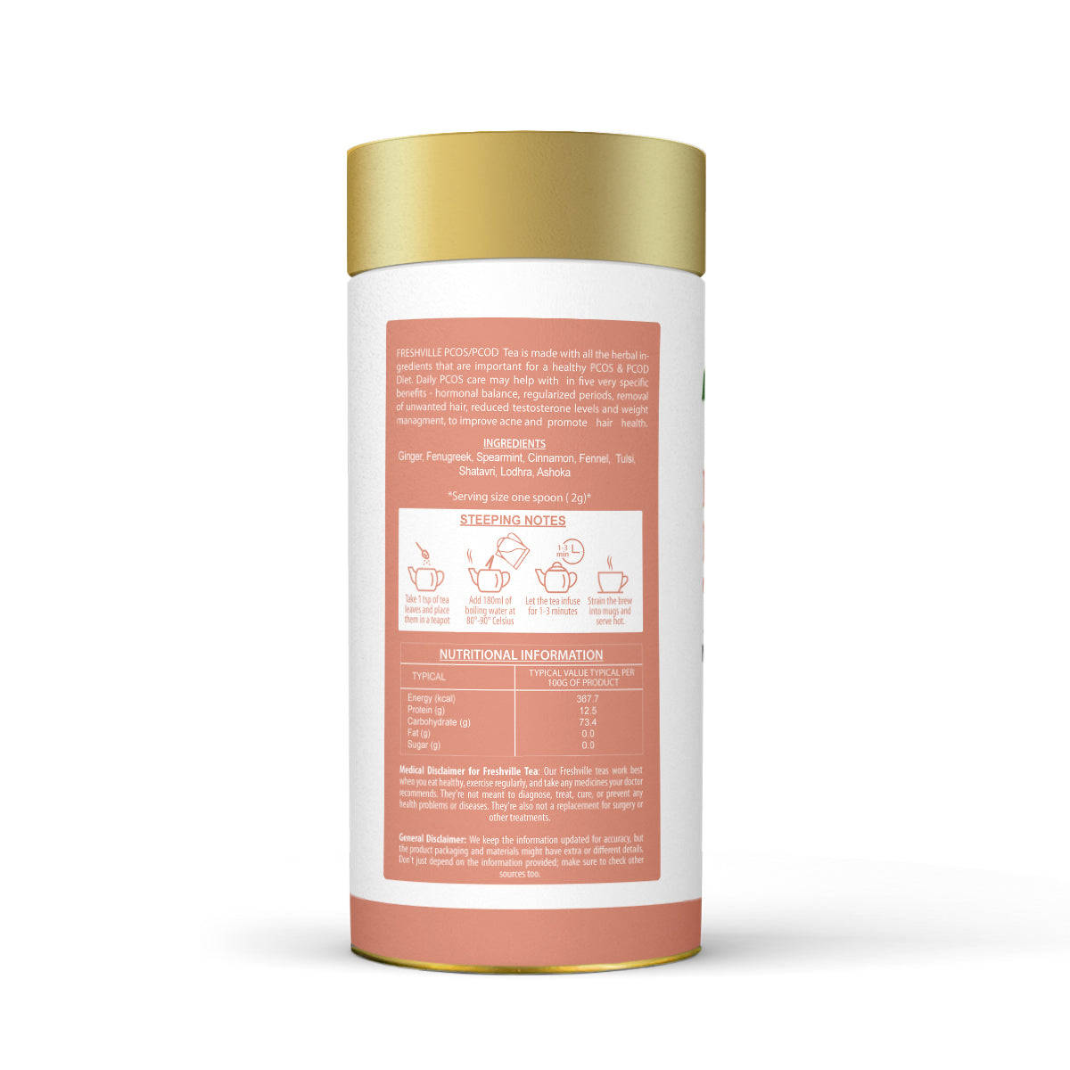 Freshville PCOS PCOD Tea | Regularizes period cycle with herbs Ginger, Fenugreek, Spearmint, Cinnamon, Fennel, Tulsi, Lodhra, Ashoka