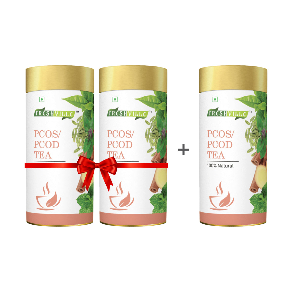 Freshville PCOS PCOD Tea | Regularizes period cycle with herbs Ginger, Fenugreek, Spearmint, Cinnamon, Fennel, Tulsi, Lodhra, Ashoka