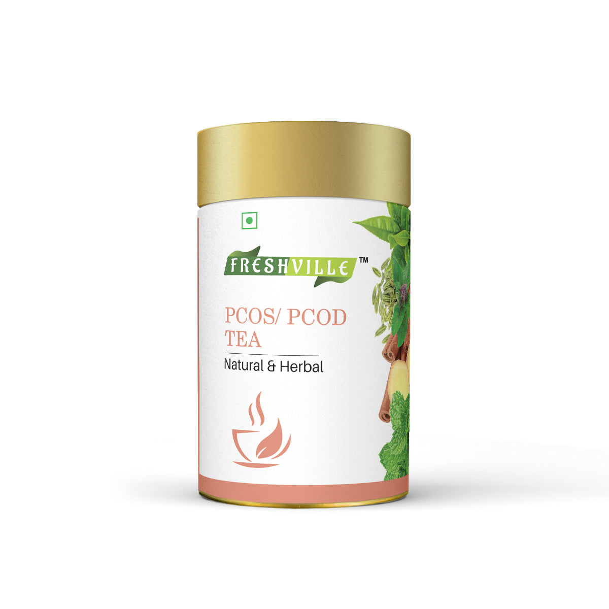 Freshville PCOS PCOD Tea | Regularizes period cycle with herbs Ginger, Fenugreek, Spearmint, Cinnamon, Fennel, Tulsi, Lodhra, Ashoka