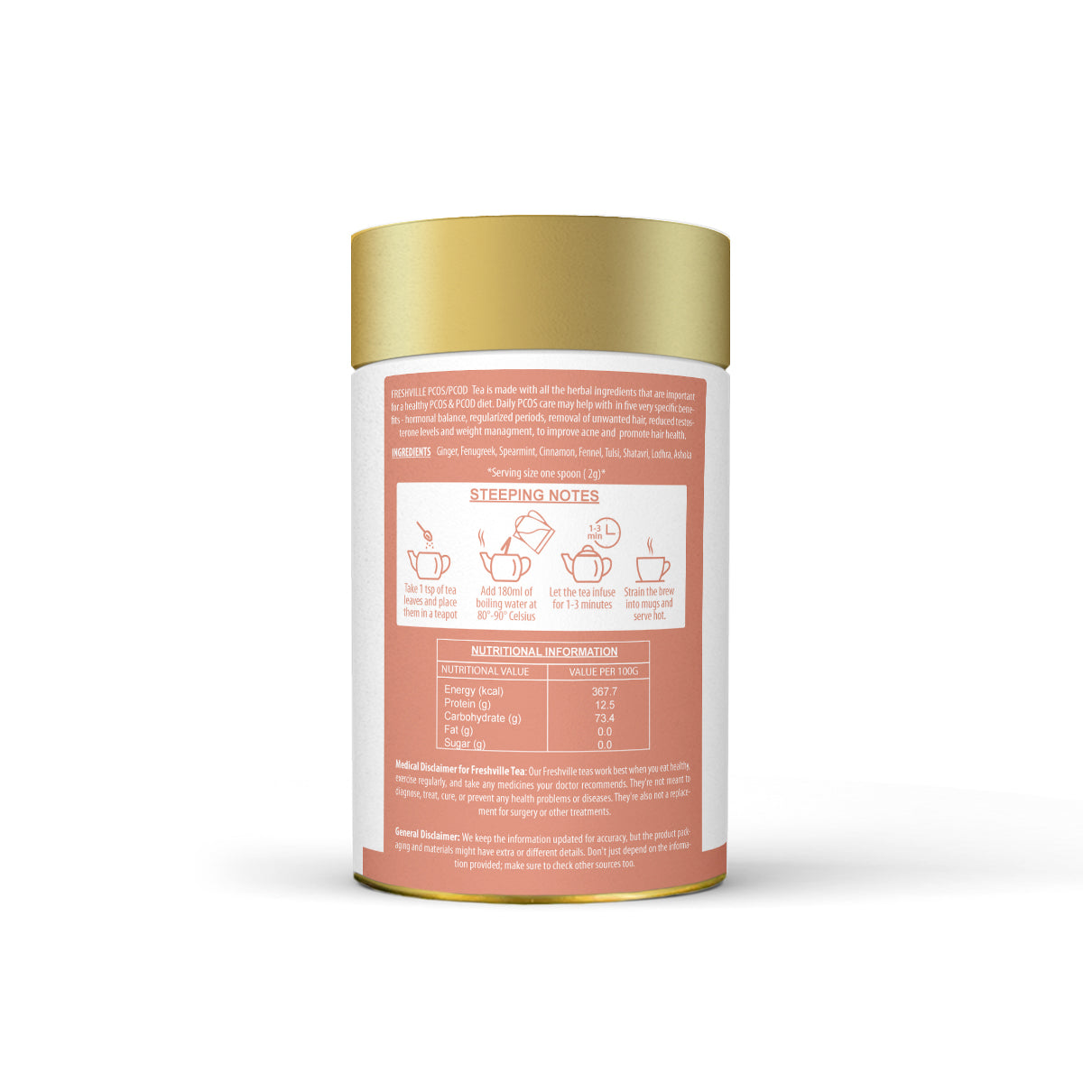 Freshville PCOS PCOD Tea | Regularizes period cycle with herbs Ginger, Fenugreek, Spearmint, Cinnamon, Fennel, Tulsi, Lodhra, Ashoka