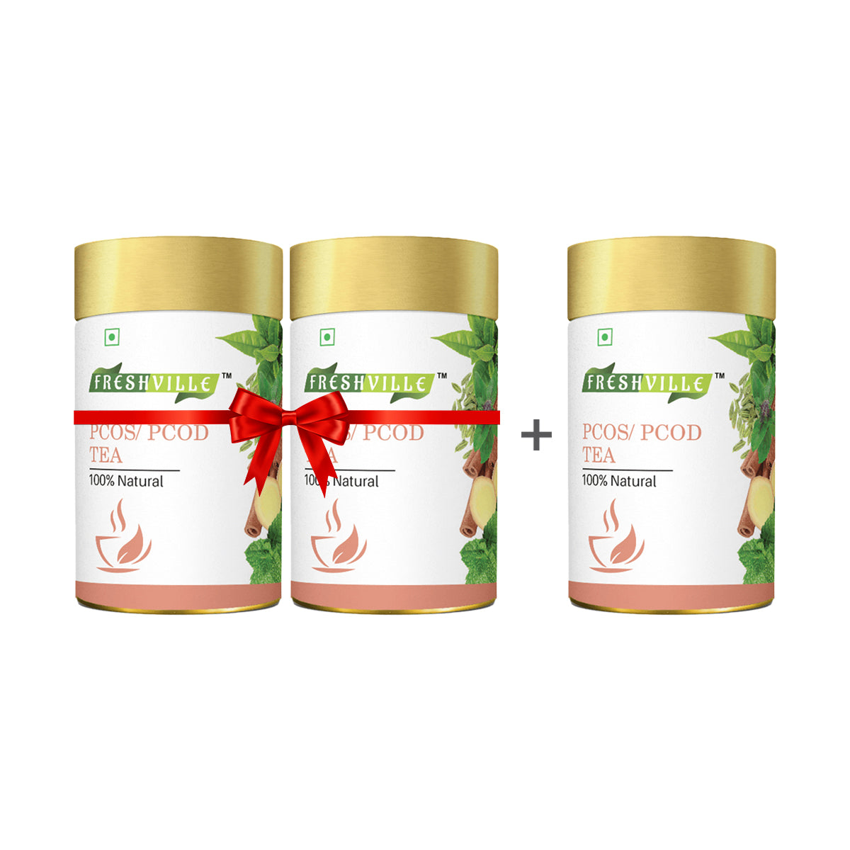 Freshville PCOS PCOD Tea | Regularizes period cycle with herbs Ginger, Fenugreek, Spearmint, Cinnamon, Fennel, Tulsi, Lodhra, Ashoka