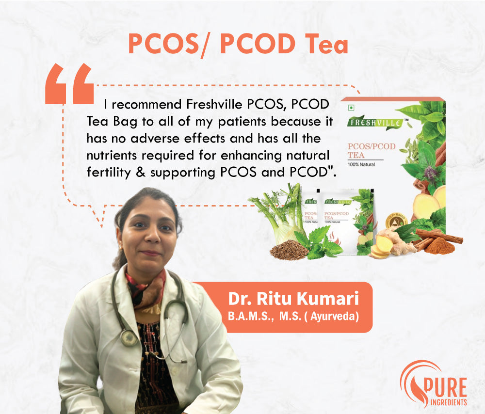 Freshville PCOS PCOD Tea Bag | Pure & Natural | Helps In Hormonal Imbalance & Facial Hair & Acne | Caffeine Free | Ginger, Fenugreek, Spearmint, Cinnamon, Fennel, Tulsi, Lodhra, Ashoka Bag (15 bags)