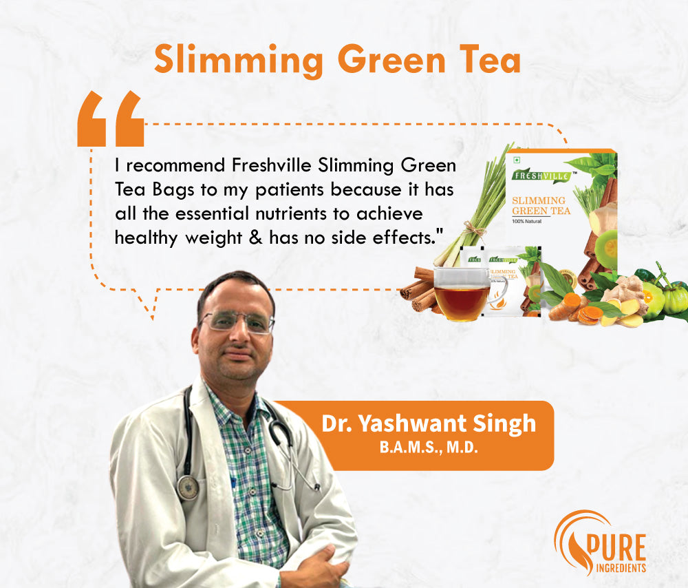 Freshville Slimming Green Tea Bag | Pure & Natural | Tea for Weight Loss & Glowing Skin | Rich in Antioxidants | Purifying & Cleansing | Garcinia, Cinnamon, Ginger, Lemongrass, Turmeric, Green tea, Senna leaf Bag (15 bags)