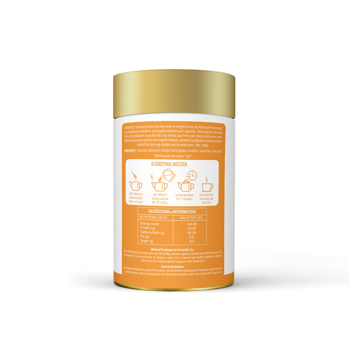 Freshville Slimming Green Tea | Burn Fat Easily with Herbs Garcinia, Cinnamon, Ginger, Lemongrass, Turmeric, Green tea, Senna leaf