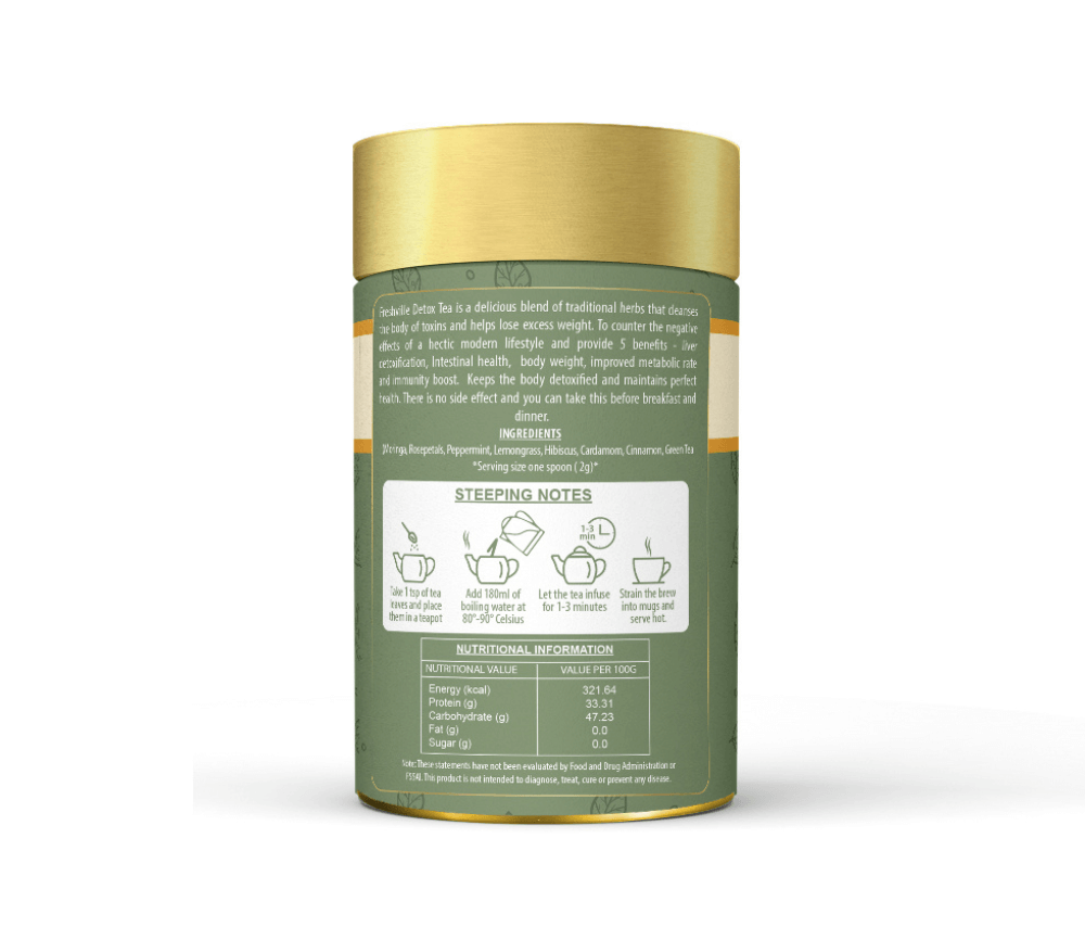 Freshville Detox Tea | Detoxify Body with herbs Peppermint, Lemongrass, Hibiscus, Cardamom, Cinnamon, Green Tea, 45 Day