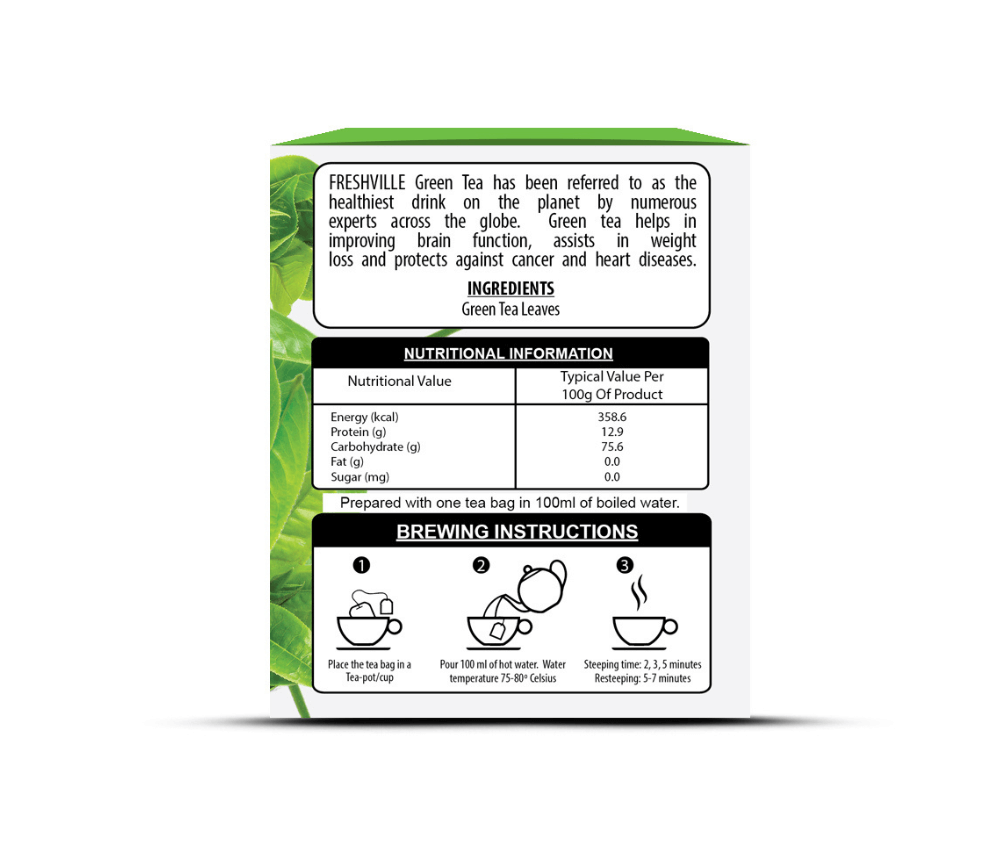 Freshville Green Tea Bag | Pure & Natural | Antioxidant-rich | Improves Metabolism | Immunity Booster | premium Green tea (25 bag)