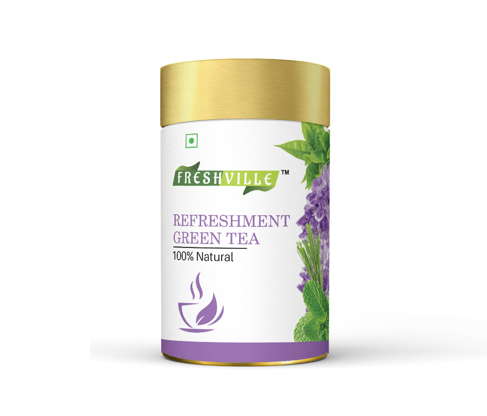 Freshville Refreshment Green Tea| Antioxidant, Stress Relief & Good Sleep | Peppermint, Lemon, Lemongrass, Green Tea, Lavender