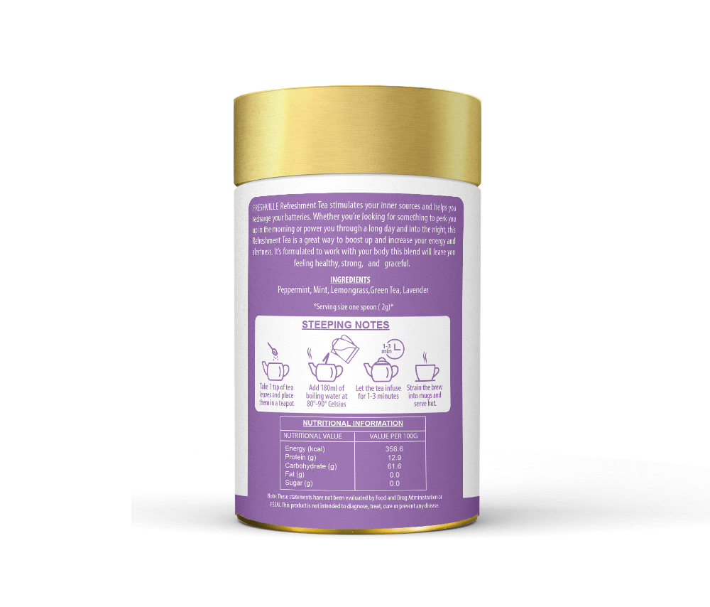 Freshville Refreshment Green Tea| Antioxidant, Stress Relief & Good Sleep | Peppermint, Lemon, Lemongrass, Green Tea, Lavender