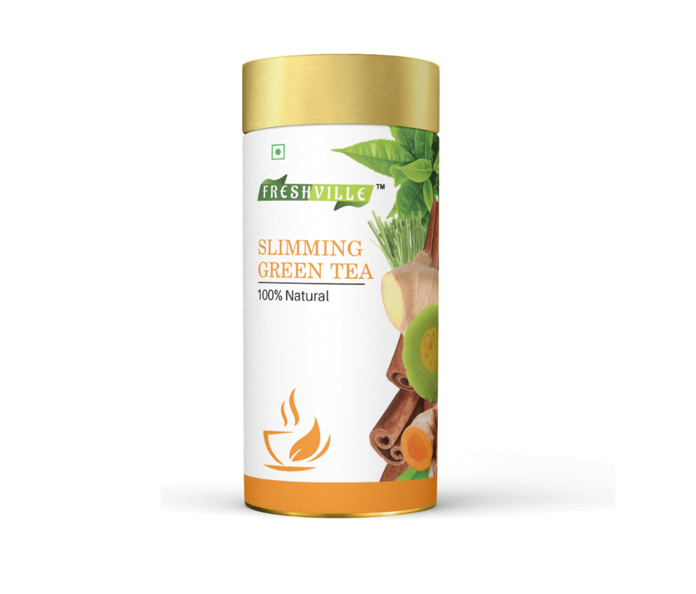 Freshville Slimming Green Tea | Burn Fat Easily with Herbs Garcinia, Cinnamon, Ginger, Lemongrass, Turmeric, Green tea, Senna leaf