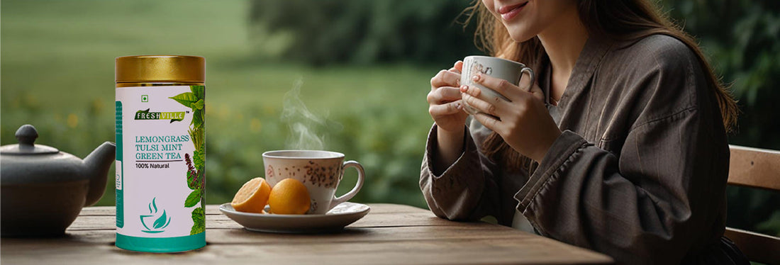 Freshville Lemongrass Tulsi Mint Green Tea: A Natural Boost for Your Health and Well-being
