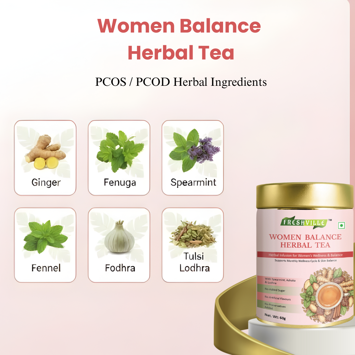 பெண்கள் சமநிலை மூலிகை தேநீர் | PCOS PCOD ஆதரவு | ஹார்மோன் நல்வாழ்வு | 60 கப் | மூலிகை தேநீர் டின்