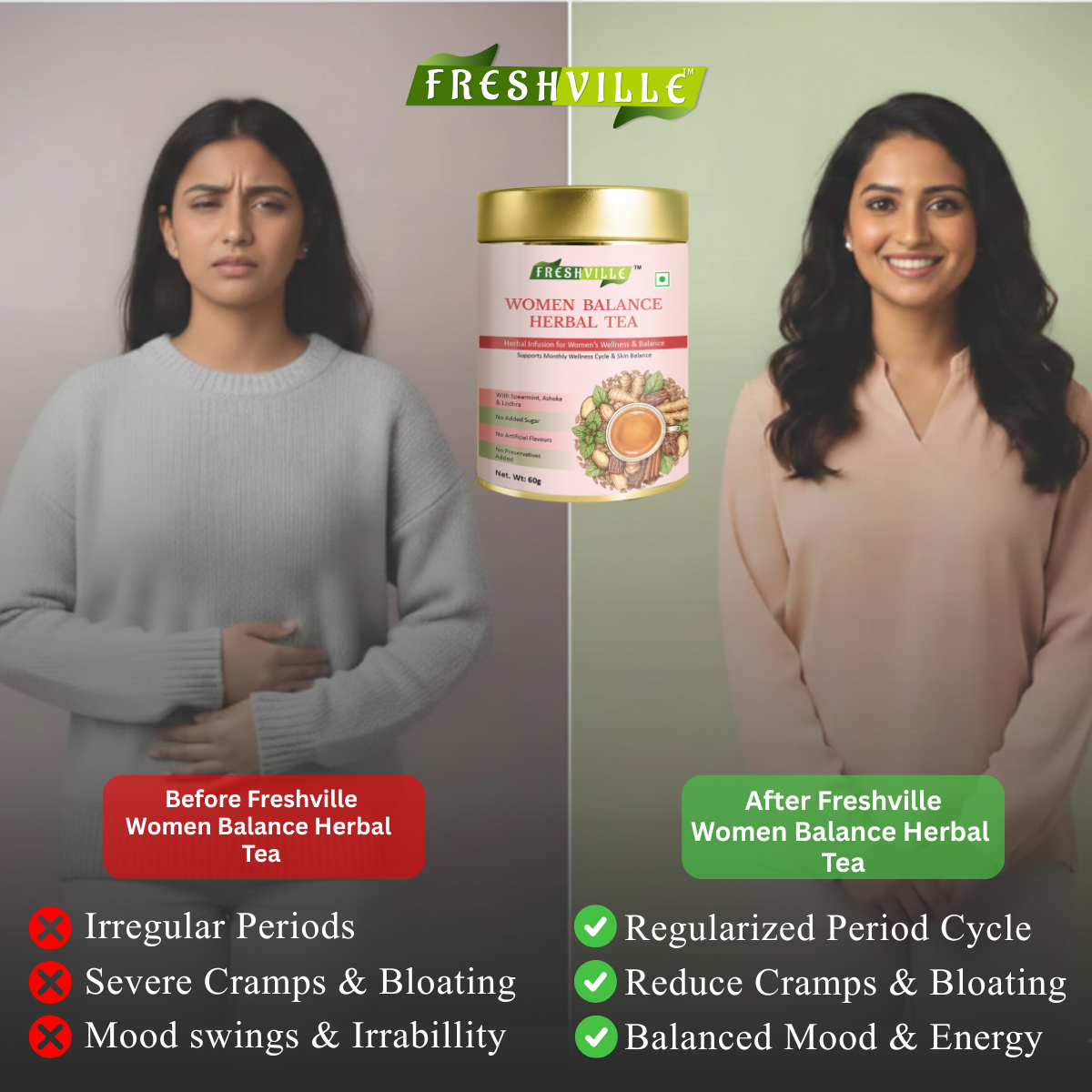 பெண்கள் சமநிலை மூலிகை தேநீர் | PCOS PCOD ஆதரவு | ஹார்மோன் நல்வாழ்வு | 60 கப் | மூலிகை தேநீர் டின்