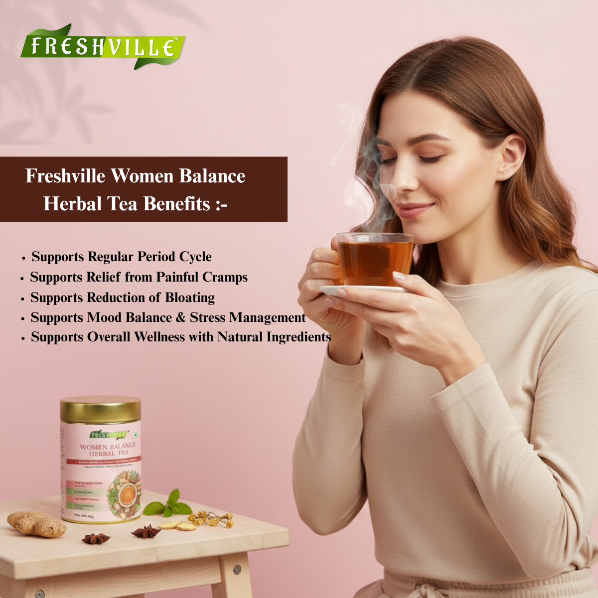 பெண்கள் சமநிலை மூலிகை தேநீர் | PCOS PCOD ஆதரவு | ஹார்மோன் நல்வாழ்வு | 60 கப் | மூலிகை தேநீர் டின்