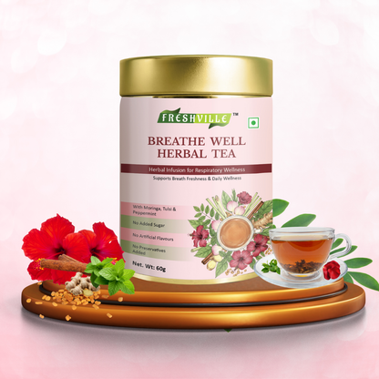 ಫ್ರೆಶ್‌ವಿಲ್ಲೆ ಬ್ರೀತ್ ವೆಲ್ ಹರ್ಬಲ್ ಟೀ | ಶ್ವಾಸಕೋಶದ ನಿರ್ವಿಶೀಕರಣ ಬೆಂಬಲ | ದೈನಂದಿನ ಉಸಿರಾಟದ ಬೆಂಬಲ