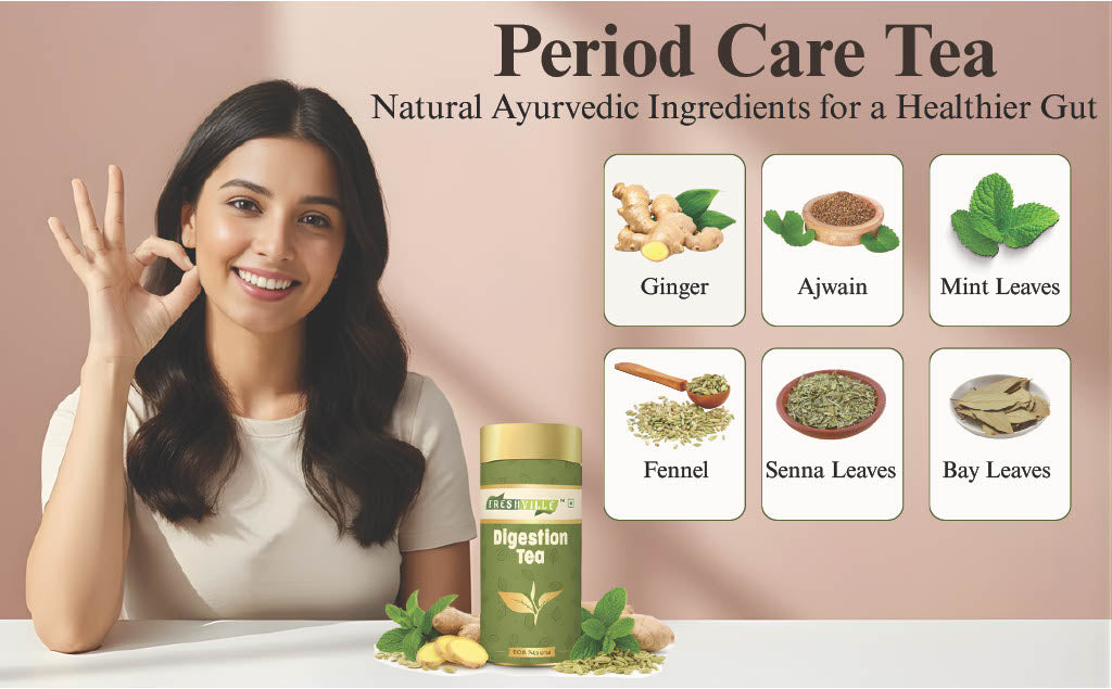 Freshville Digestion Tea | Improves Digestion, Bloating, Gas and Acidity relief with Herbs Ginger, Fennel, Ajwain, Mint, Senna leaves, Rose petals, Bay leaves, Green tea