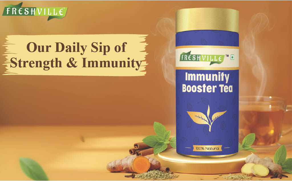Freshville Immunity Tea - Immunity Booster Tea With Herbs Turmeric, Cinnamon, Ginger, Clove, Ashwagandha, Mintfennel, Moringa, Tulsi, Giloy, Amla, Green Tea