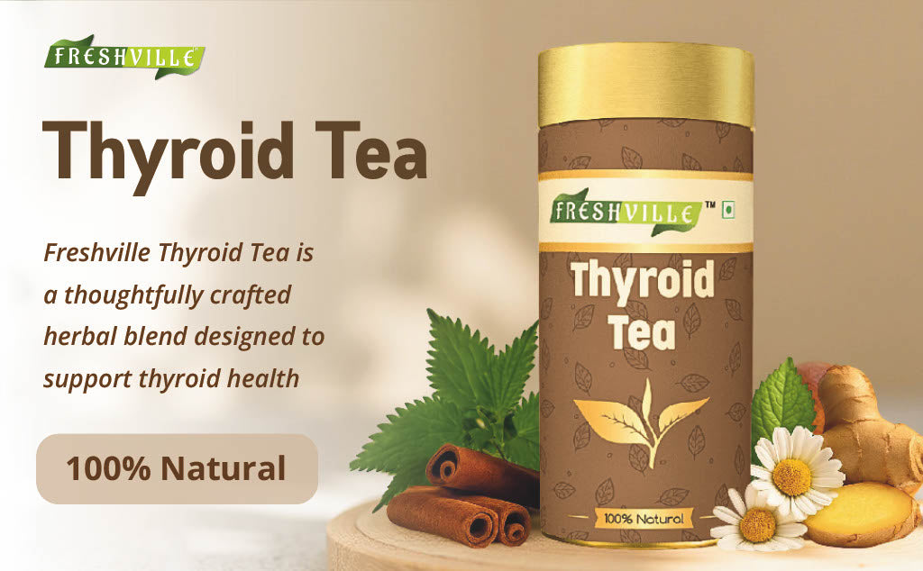 Freshville Thyroid Tea | Helps With Thyroid Support (Tsh T3 T4) | Ashwagandha, Turmeric, Liquorice, Nittle, Cinnamon, Ginger, Chamomile, Flax Seed