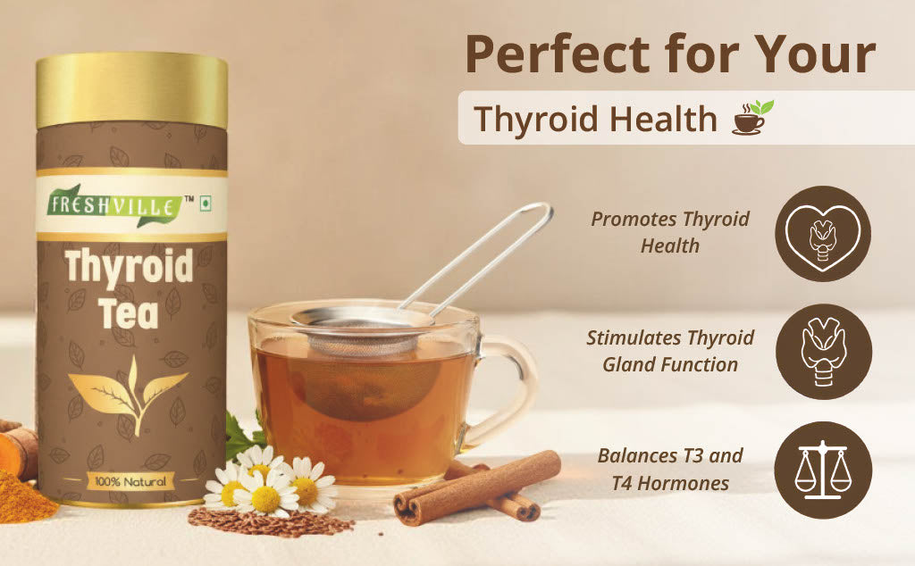 Freshville Thyroid Tea | Helps With Thyroid Support (Tsh T3 T4) | Ashwagandha, Turmeric, Liquorice, Nittle, Cinnamon, Ginger, Chamomile, Flax Seed