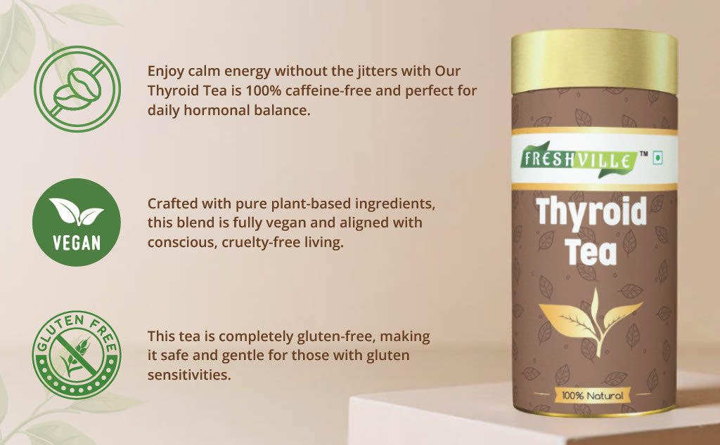 Freshville Thyroid Tea | Helps With Thyroid Support (Tsh T3 T4) | Ashwagandha, Turmeric, Liquorice, Nittle, Cinnamon, Ginger, Chamomile, Flax Seed