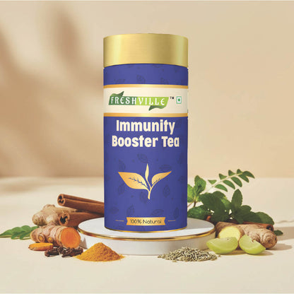 Freshville Immunity Tea - Immunity Booster Tea With Herbs Turmeric, Cinnamon, Ginger, Clove, Ashwagandha, Mintfennel, Moringa, Tulsi, Giloy, Amla, Green Tea