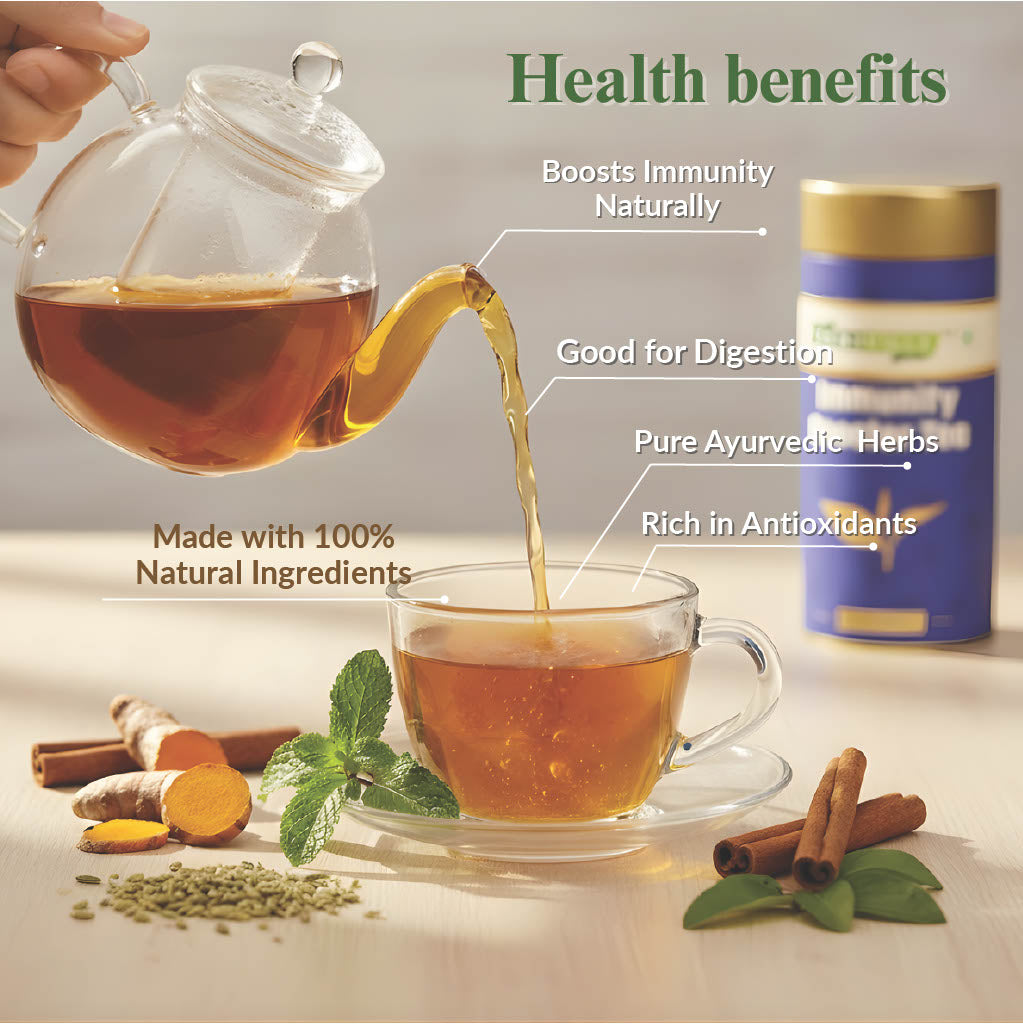 Freshville Immunity Tea - Immunity Booster Tea With Herbs Turmeric, Cinnamon, Ginger, Clove, Ashwagandha, Mintfennel, Moringa, Tulsi, Giloy, Amla, Green Tea