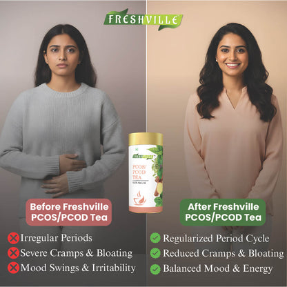Freshville PCOS PCOD Tea | Regularizes period cycle with herbs Ginger, Fenugreek, Spearmint, Cinnamon, Fennel, Tulsi, Lodhra, Ashoka