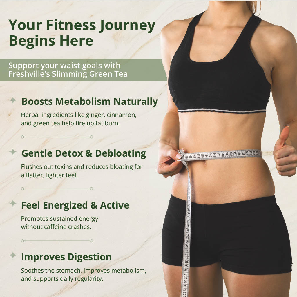 Freshville Slimming Green Tea | Burn Fat Easily with Herbs Garcinia, Cinnamon, Ginger, Lemongrass, Turmeric, Green tea, Senna leaf