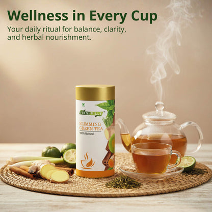 Freshville Slimming Green Tea | Burn Fat Easily with Herbs Garcinia, Cinnamon, Ginger, Lemongrass, Turmeric, Green tea, Senna leaf
