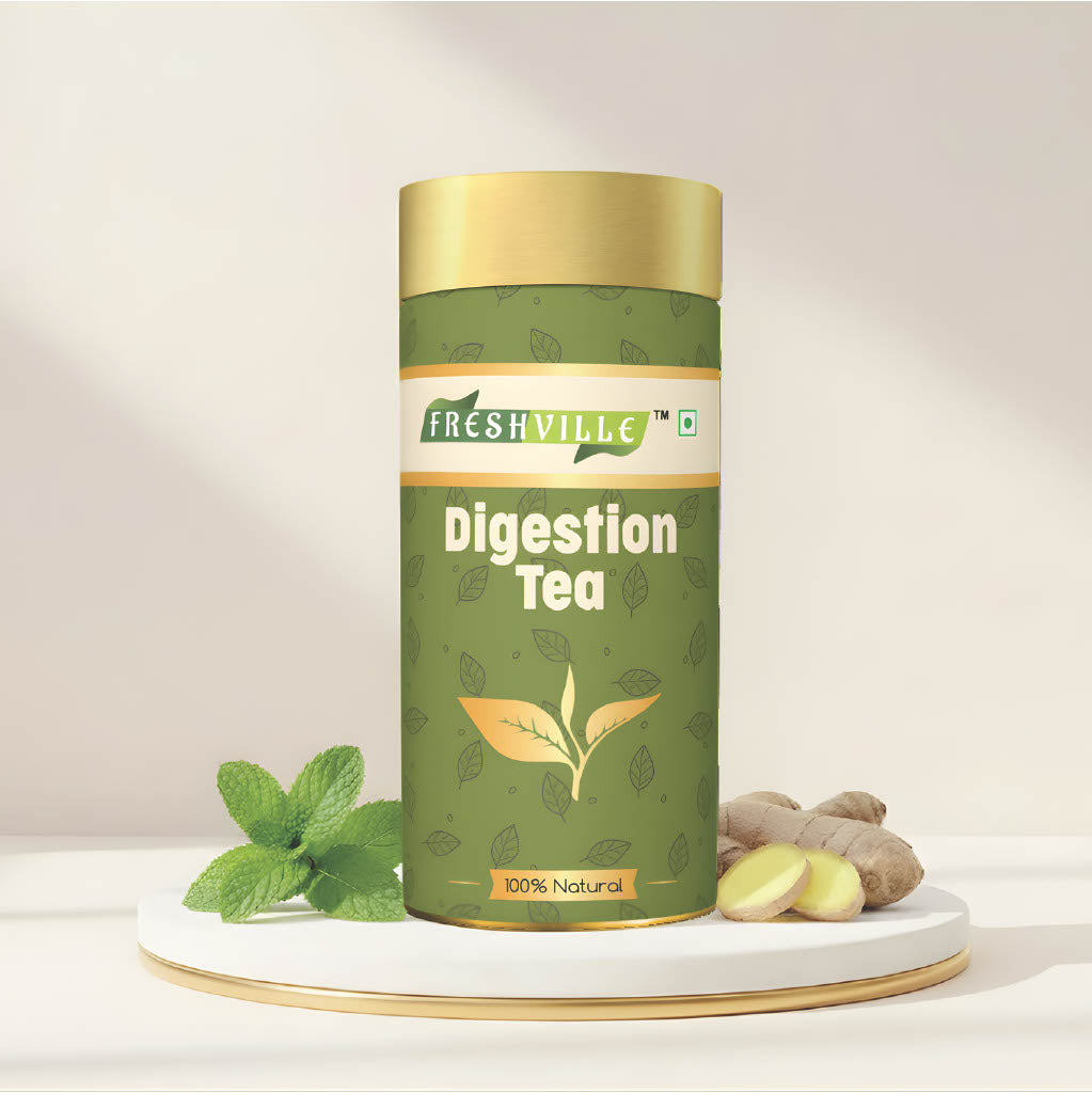 Freshville Digestion Tea | Improves Digestion, Bloating, Gas and Acidity relief with Herbs Ginger, Fennel, Ajwain, Mint, Senna leaves, Rose petals, Bay leaves, Green tea