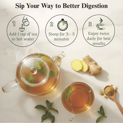 Freshville Digestion Tea | Improves Digestion, Bloating, Gas and Acidity relief with Herbs Ginger, Fennel, Ajwain, Mint, Senna leaves, Rose petals, Bay leaves, Green tea