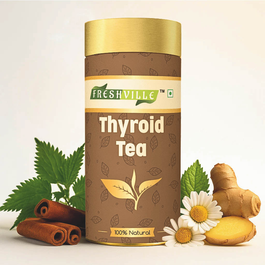 Freshville Thyroid Tea | Helps With Thyroid Support (Tsh T3 T4) | Ashwagandha, Turmeric, Liquorice, Nittle, Cinnamon, Ginger, Chamomile, Flax Seed