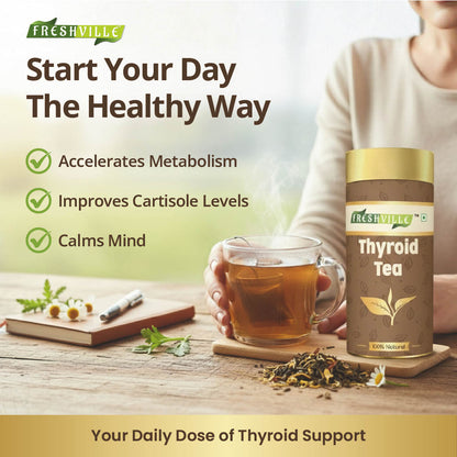 Freshville Thyroid Tea | Helps With Thyroid Support (Tsh T3 T4) | Ashwagandha, Turmeric, Liquorice, Nittle, Cinnamon, Ginger, Chamomile, Flax Seed