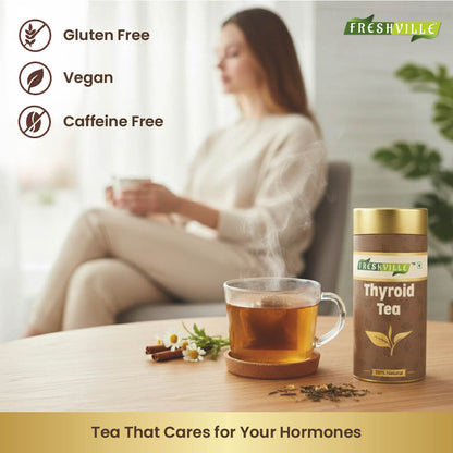 Freshville Thyroid Tea | Helps With Thyroid Support (Tsh T3 T4) | Ashwagandha, Turmeric, Liquorice, Nittle, Cinnamon, Ginger, Chamomile, Flax Seed