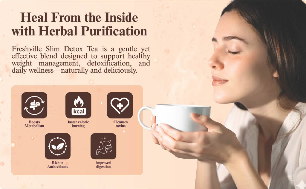 Freshville Slim Detox Tea | Slim Down & Detoxify Body wiith Herbs Cardamom, Fennel, Ginger, Green Tea, Jasmine, Lemongrass, Liquorice, Mint, Tulsi, and Turmeric.