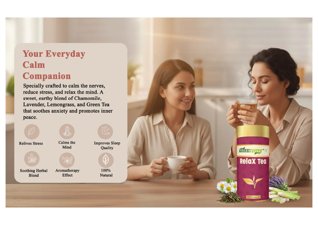 Freshville Relax Tea | Improves Sleep Quality Release Stress with Herbs Lemongrass, Lavender, Chamomile, Green Tea