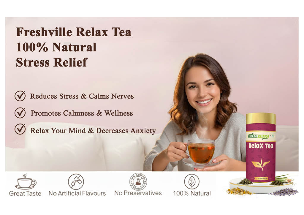 Freshville Relax Tea | Improves Sleep Quality Release Stress with Herbs Lemongrass, Lavender, Chamomile, Green Tea