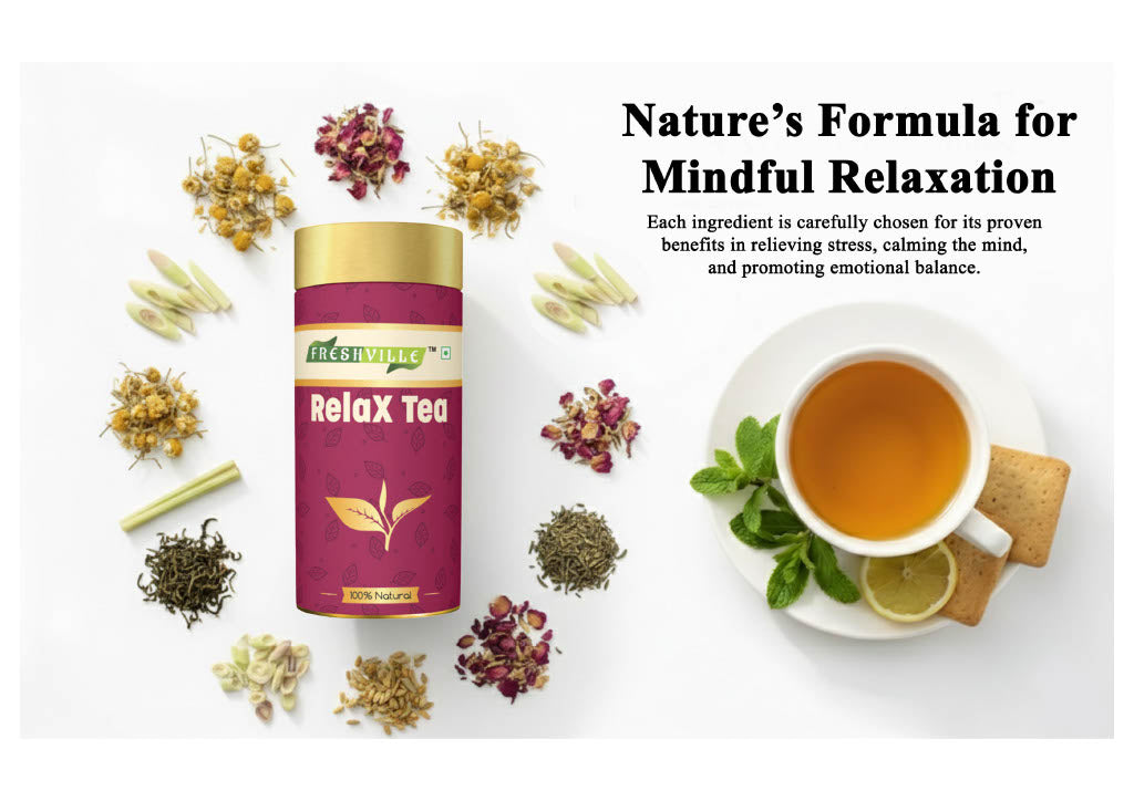 Freshville Relax Tea | Improves Sleep Quality Release Stress with Herbs Lemongrass, Lavender, Chamomile, Green Tea