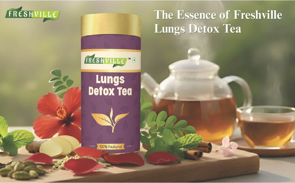 Freshville Lungs Detox Tea | Helps Quit Smoking And Clean Lungs with Herbs Moringa, Rose Petals, Peppermint, Lemongrass, Hibiscus, Cinnamon, Mulethi, Tulsi, Fenugreek, Ginger, Green Tea