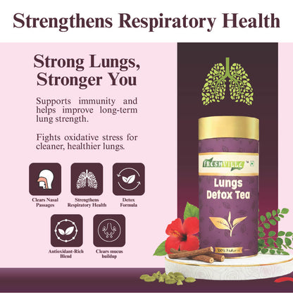 Freshville Lungs Detox Tea | Helps Quit Smoking And Clean Lungs with Herbs Moringa, Rose Petals, Peppermint, Lemongrass, Hibiscus, Cinnamon, Mulethi, Tulsi, Fenugreek, Ginger, Green Tea