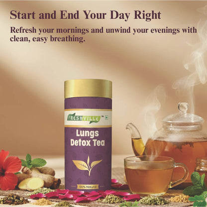 Freshville Lungs Detox Tea | Helps Quit Smoking And Clean Lungs with Herbs Moringa, Rose Petals, Peppermint, Lemongrass, Hibiscus, Cinnamon, Mulethi, Tulsi, Fenugreek, Ginger, Green Tea