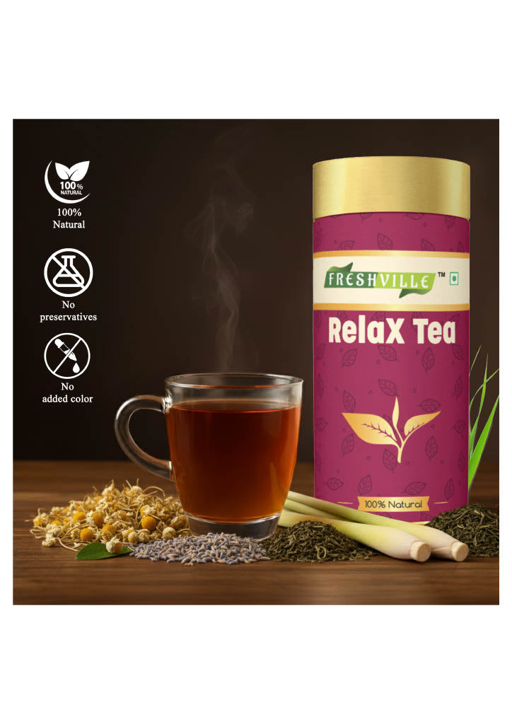 Freshville Relax Tea | Improves Sleep Quality Release Stress with Herbs Lemongrass, Lavender, Chamomile, Green Tea