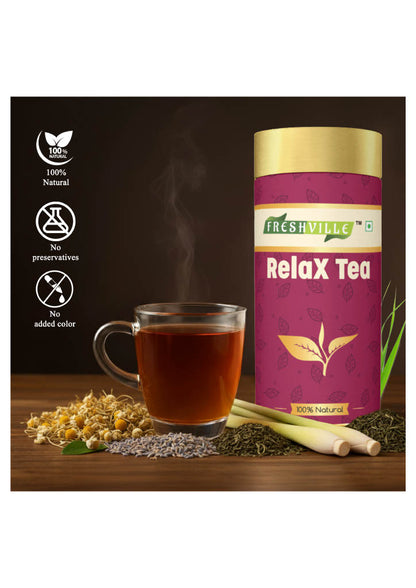 Freshville Relax Tea | Improves Sleep Quality Release Stress with Herbs Lemongrass, Lavender, Chamomile, Green Tea