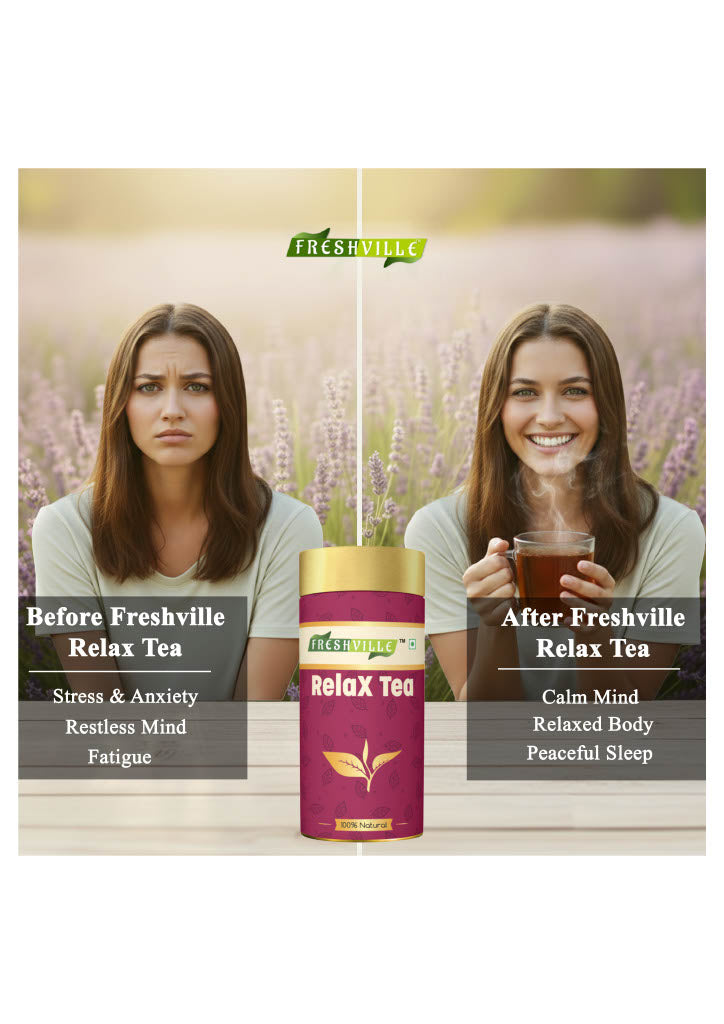 Freshville Relax Tea | Improves Sleep Quality Release Stress with Herbs Lemongrass, Lavender, Chamomile, Green Tea