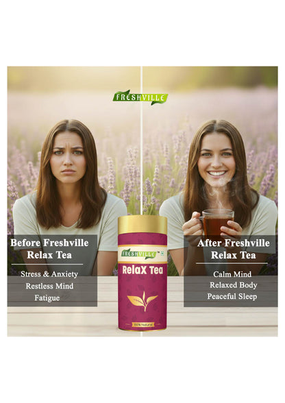 Freshville Relax Tea | Improves Sleep Quality Release Stress with Herbs Lemongrass, Lavender, Chamomile, Green Tea